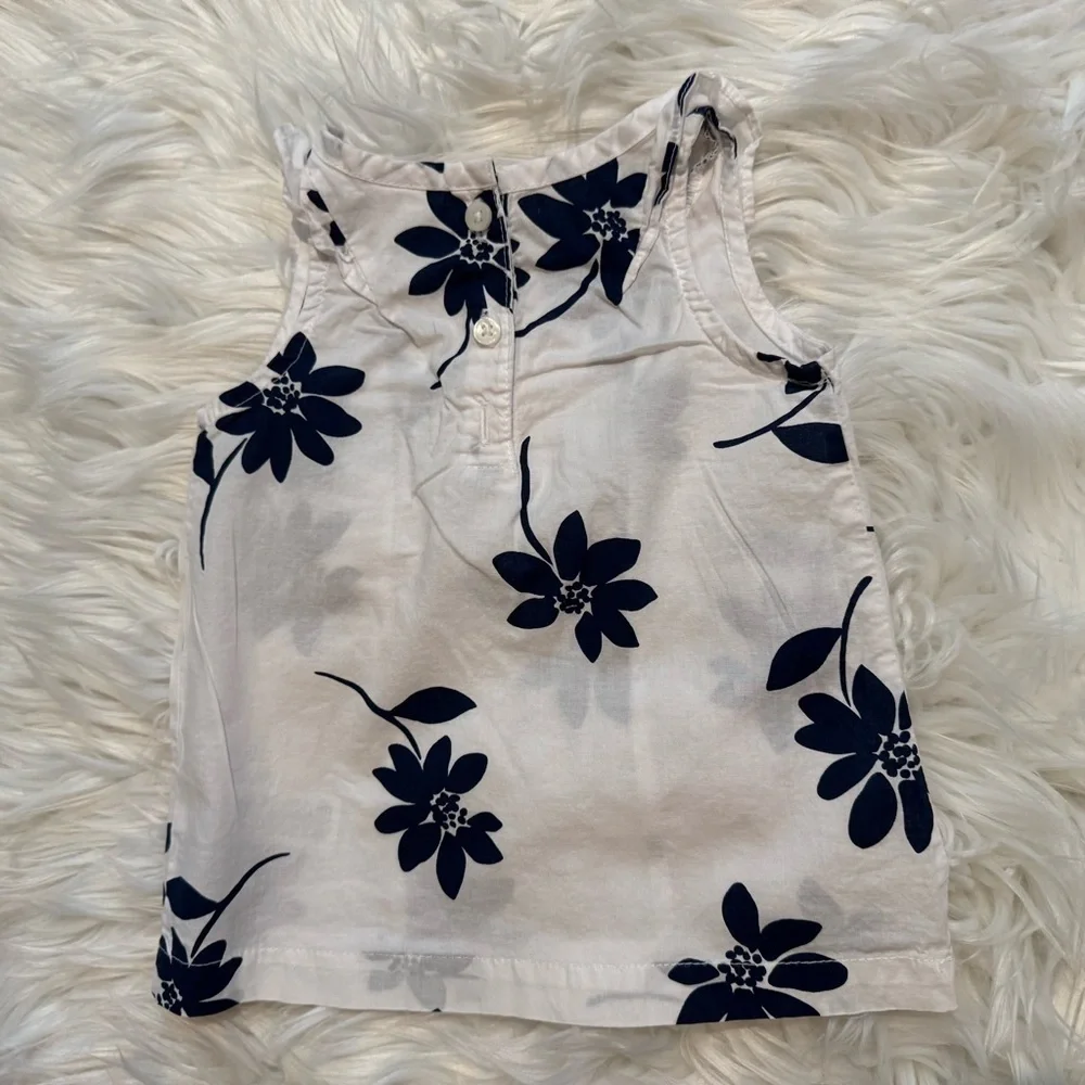 Carter’s‎ Baby Girl Floral Ruffle Top 12M White Blue Sleeveless Blouse